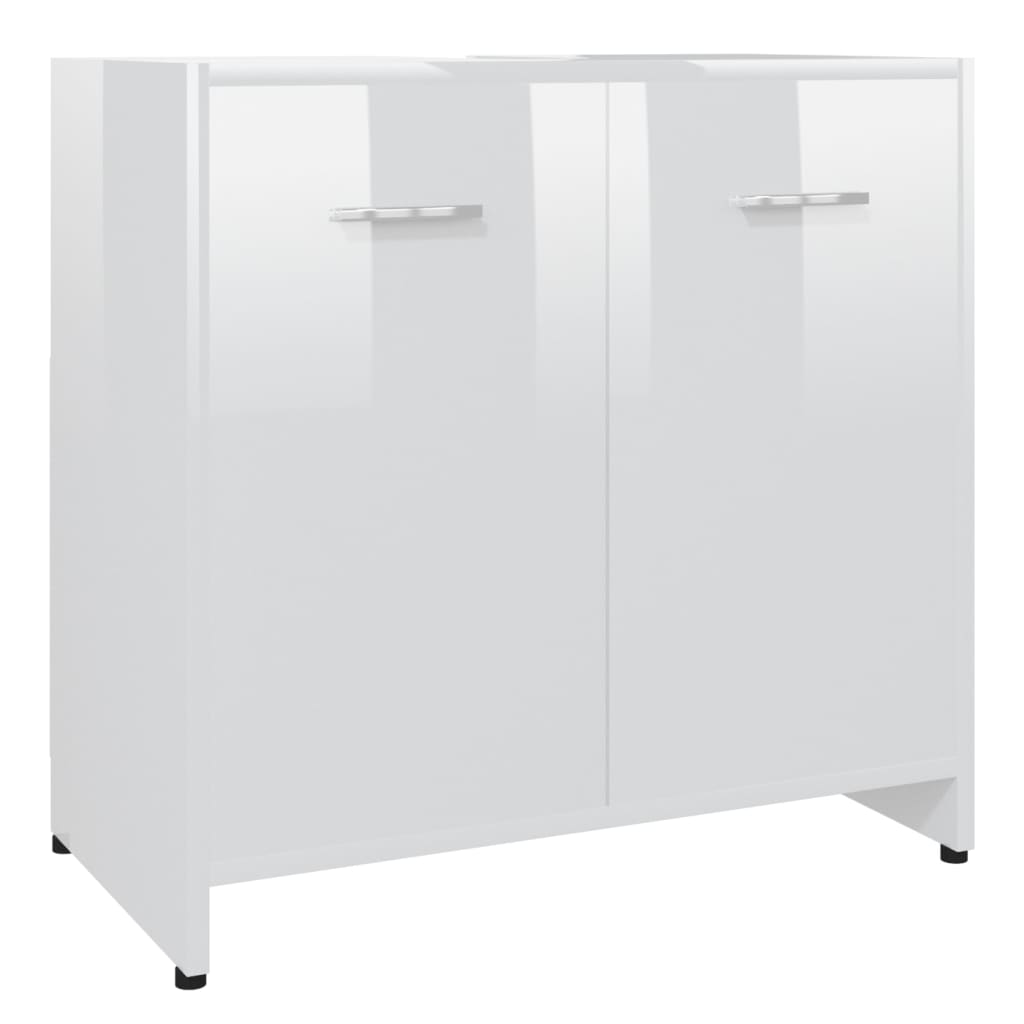 magasfényű fehér forgácslap fürdőszobaszekrény 60 x 33 x 61 cm (802576)