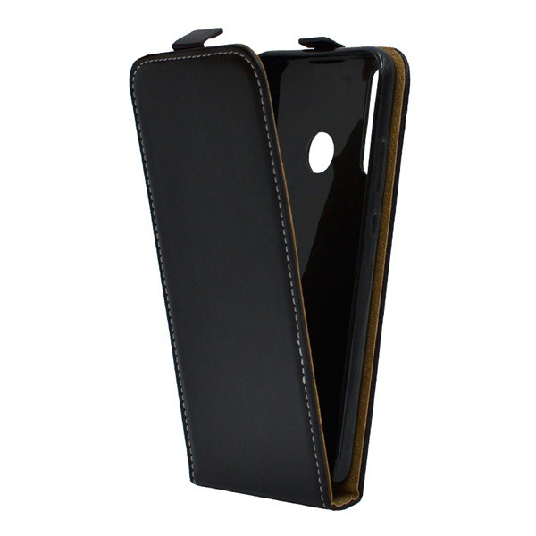 Tok álló, bőr hatású (FLIP, lefelé nyíló, szilikon tartó) FEKETE [Huawei P40 Lite E / Y7p] (5996457952243)