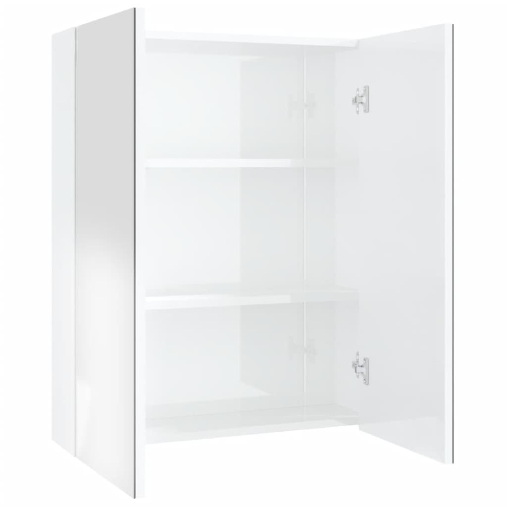 fényes fehér MDF tükrös fürdőszobaszekrény 60 x 15 x 75 cm (331525)