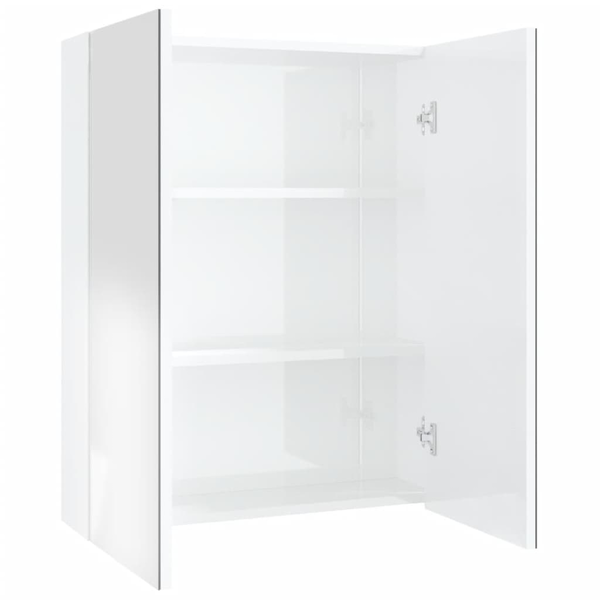 fényes fehér MDF tükrös fürdőszobaszekrény 60 x 15 x 75 cm