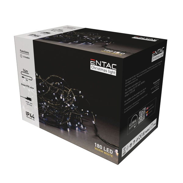 Entac Christmas IP44 180 LED fényfüzér WW 14m (ECL-180-WW)
