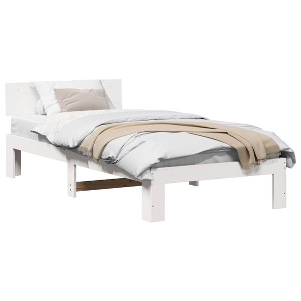 Cadru de pat cu spătar alb 90x190 cm din lemn masiv de pin
