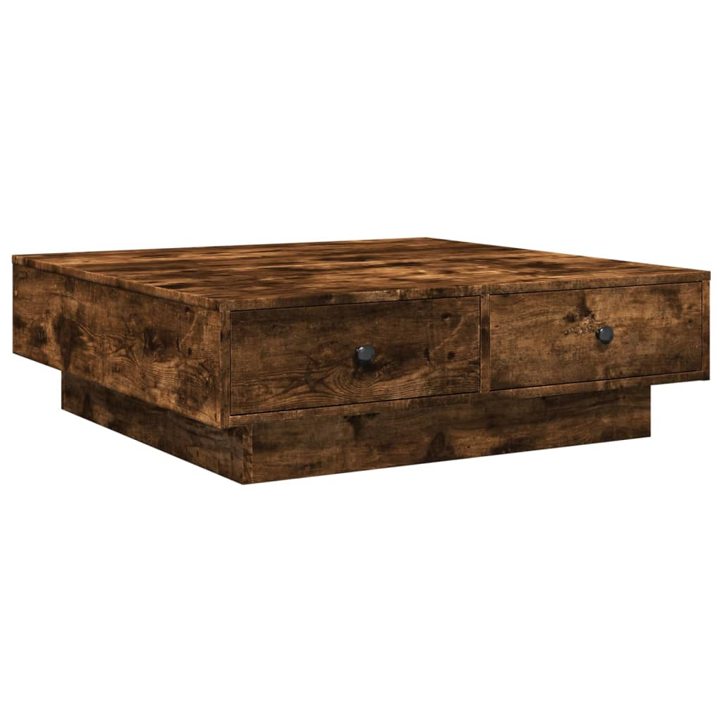 füstös tölgyszínű szerelt fa dohányzóasztal 90x90x28 cm (848091)