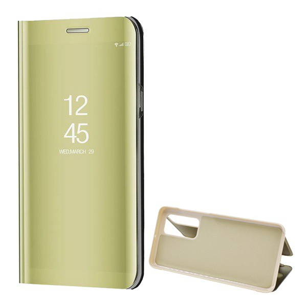 Tok álló (aktív FLIP, oldalra nyíló, asztali tartó funkció, tükrös felület, Mirror View Case) ARANY [Huawei P40] (5996457960637)