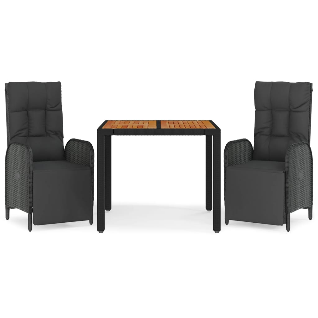 3 részes fekete polyrattan kerti étkezőgarnitúra párnákkal (3185074)