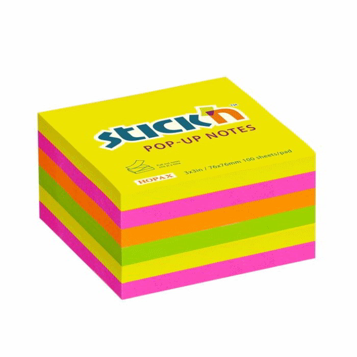 Stick'n Öntapadó jegyzettömb csomag 76x76 mm - Neon színek (6x100 lap) (21848)