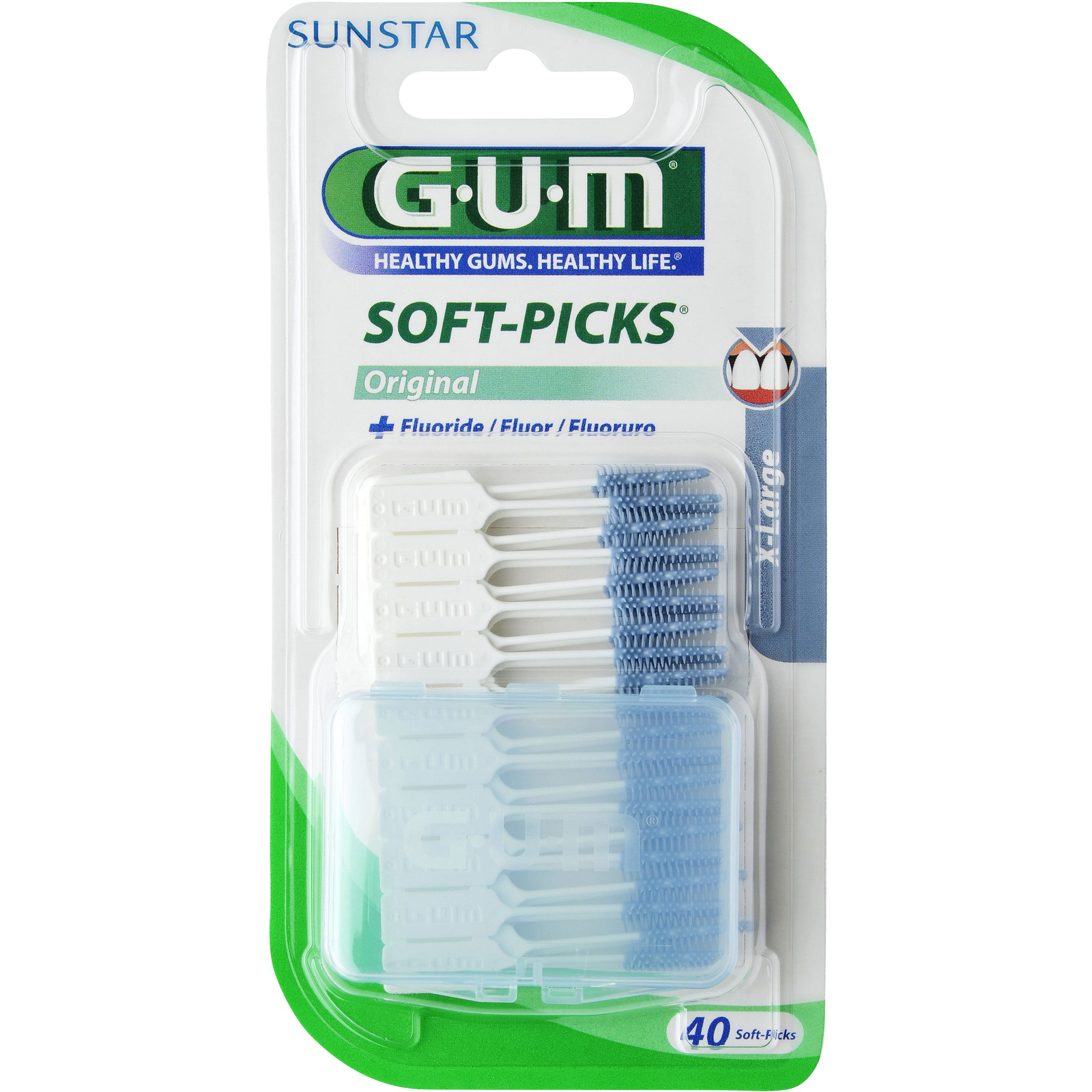GUM Soft-Picks X-Large masszázs, fluoriddal, ISO 4, 40 db (7630019900942)