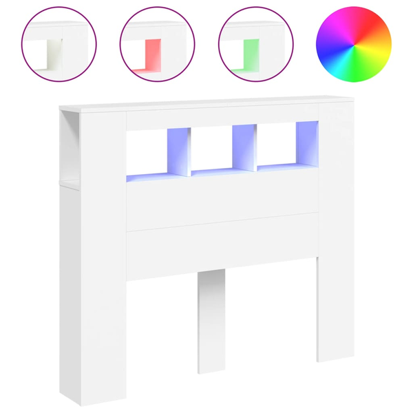 fehér szerelt fa LED-es fejtámla 120x18,5x103,5 cm