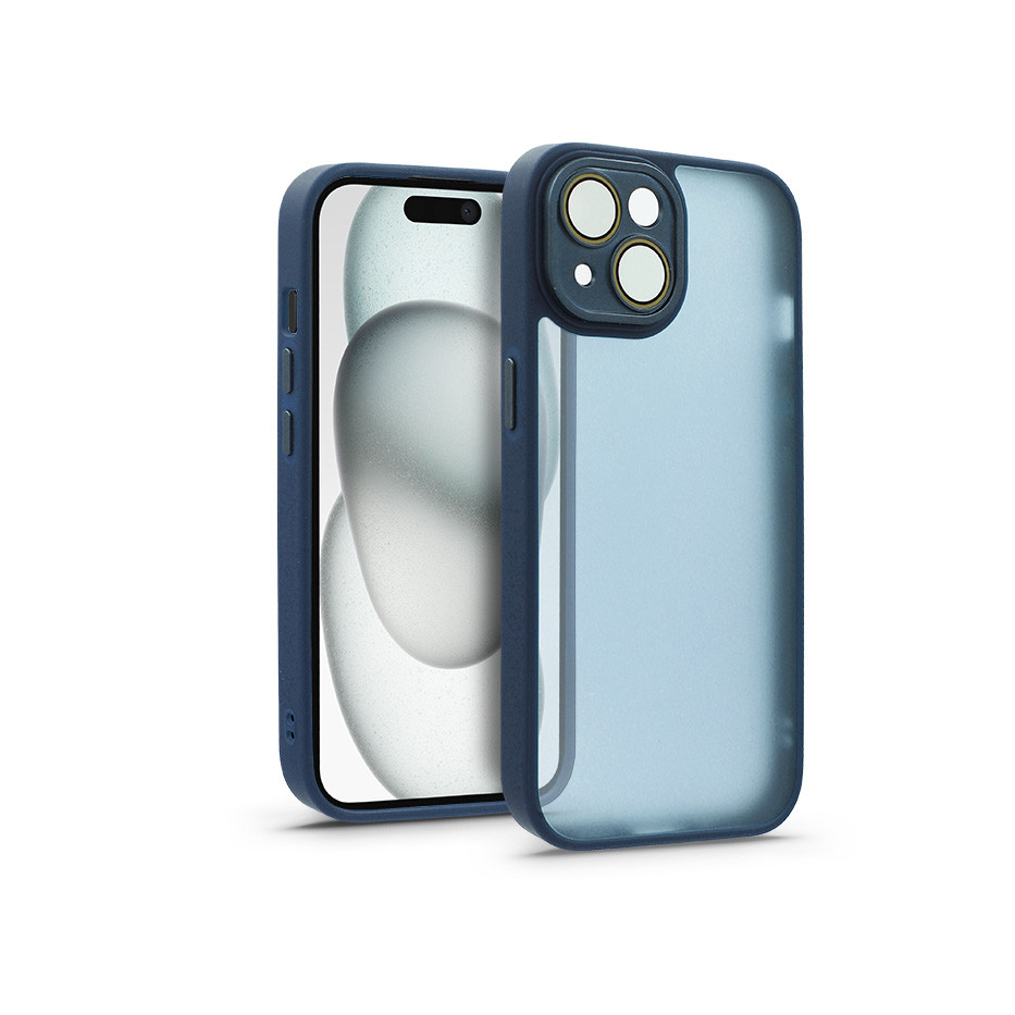 Apple iPhone 15 hátlap kameravédő peremmel, lencsevédő üveggel - Variete - sötétkék (HF240041)