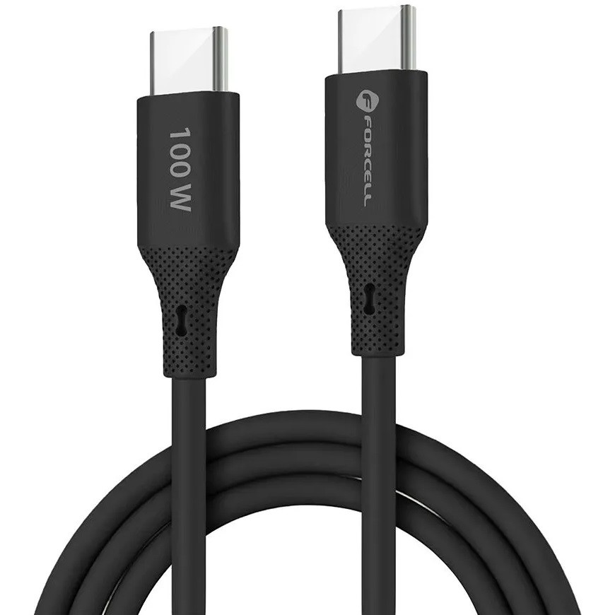 USB Type-C töltő- és adatkábel, USB Type-C, 100 cm, 5000 mA, 100W, törésgátlóval, gyorstöltés, PD, QC 4.0, Forcell F-Energy C347, fekete (5903396395321)