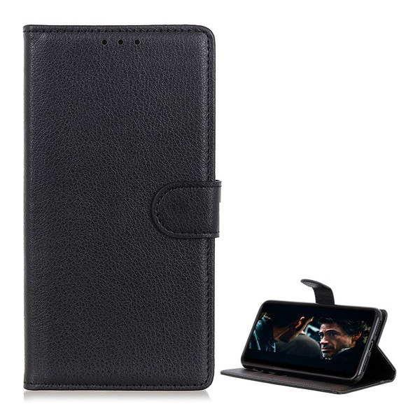 Tok álló, bőr hatású (FLIP, oldalra nyíló, asztali tartó funkció, prémium) FEKETE [Xiaomi Redmi 9A (Redmi 9 AT)] (5996591000534)