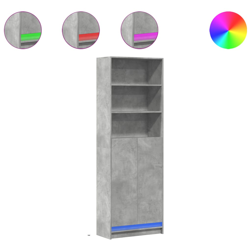 betonszürke szerelt fa magasszekrény LED-ekkel 69x32,5x200 cm (3307908)