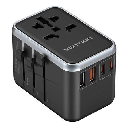 Vention 2xUSB-A + 2xUSB-C Travel hálózati töltő fekete (FJFB0) (FJFB0)