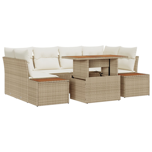 Conjunto De Sofá De Jardín Conjunto De 6 Beige Ratán, Poliéster V1529 Unico / Beige