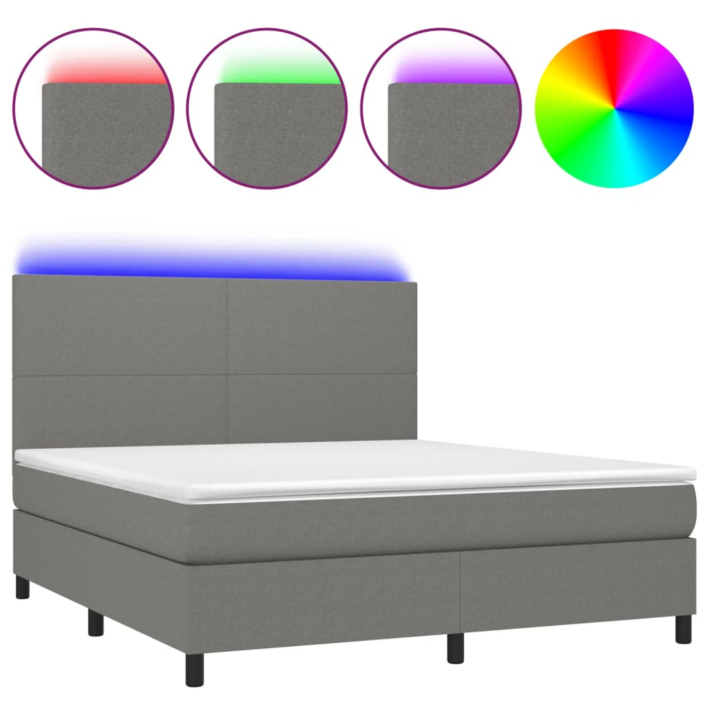 sötétszürke szövet rugós és LED-es ágy matraccal 180 x 200 cm (3134734)