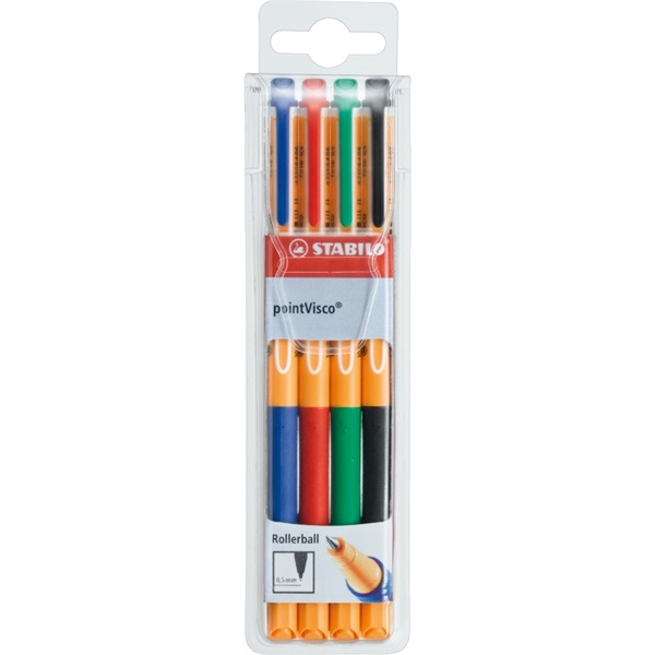 STABILO pointVisco Afgetopte gelpen Fijn Zwart, Blauw, Groen, Rood 4 stuk(s)
