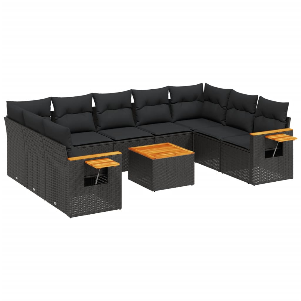 10 részes fekete polyrattan kerti ülőgarnitúra párnákkal (3227119)