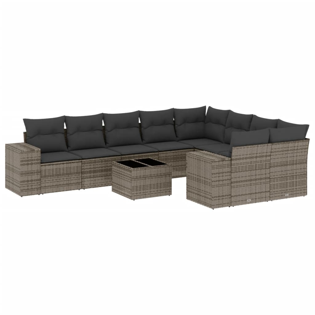 10 részes szürke polyrattan kerti ülőgarnitúra párnákkal (3223049)