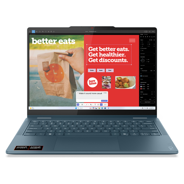 Lenovo Yoga 7 2-in-1 14AKP10 Copilot+ PC AMD Ryzen AI 5 340 Hybrid (2-i-1) 35,6 cm (14") Berøringsskærm WUXGA 16 GB LPDDR5x-SDRAM 512 GB SSD Wi-Fi 7 (802.11be) Windows 11 Home Tysk Teal