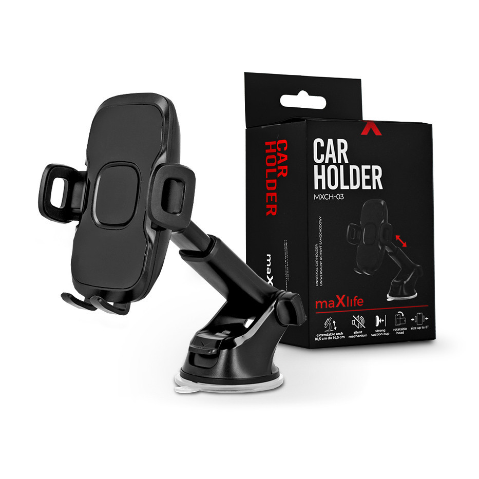 Maxlife univerzális műszerfalra/szélvédőre helyezhető PDA/GSM autós tartó - Maxlife MXCH-03 Car Holder - fekete (TF-0072)