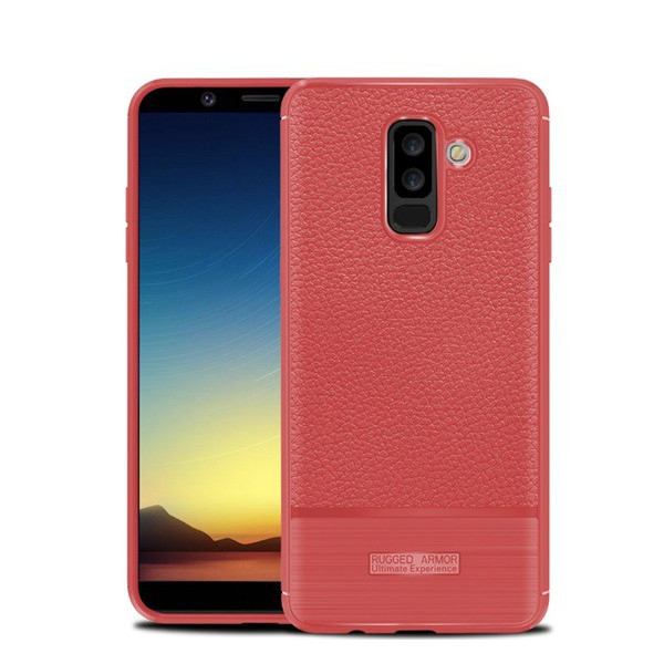 Szilikon telefonvédő (közepesen ütésálló, bőr hatású, szálcsiszolt) PIROS [Samsung Galaxy A6+ (2018) SM-A605F] (5996457776290)