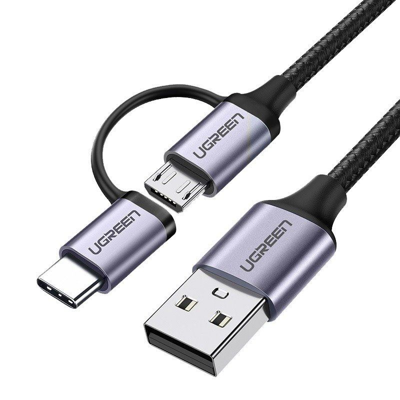 UGREEN USB 2 az 1-ben Type-C / Micro USB kábel QC 3.0 1m fekete (30875) (UG30875)