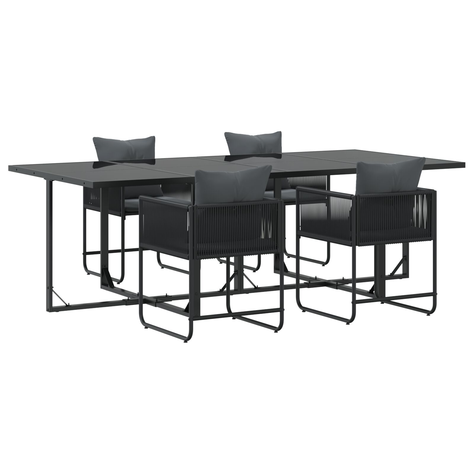 6 darabos Kerti Étkezőasztal Szett Párnákkal Acélból és Poli Rattanból (3335873)