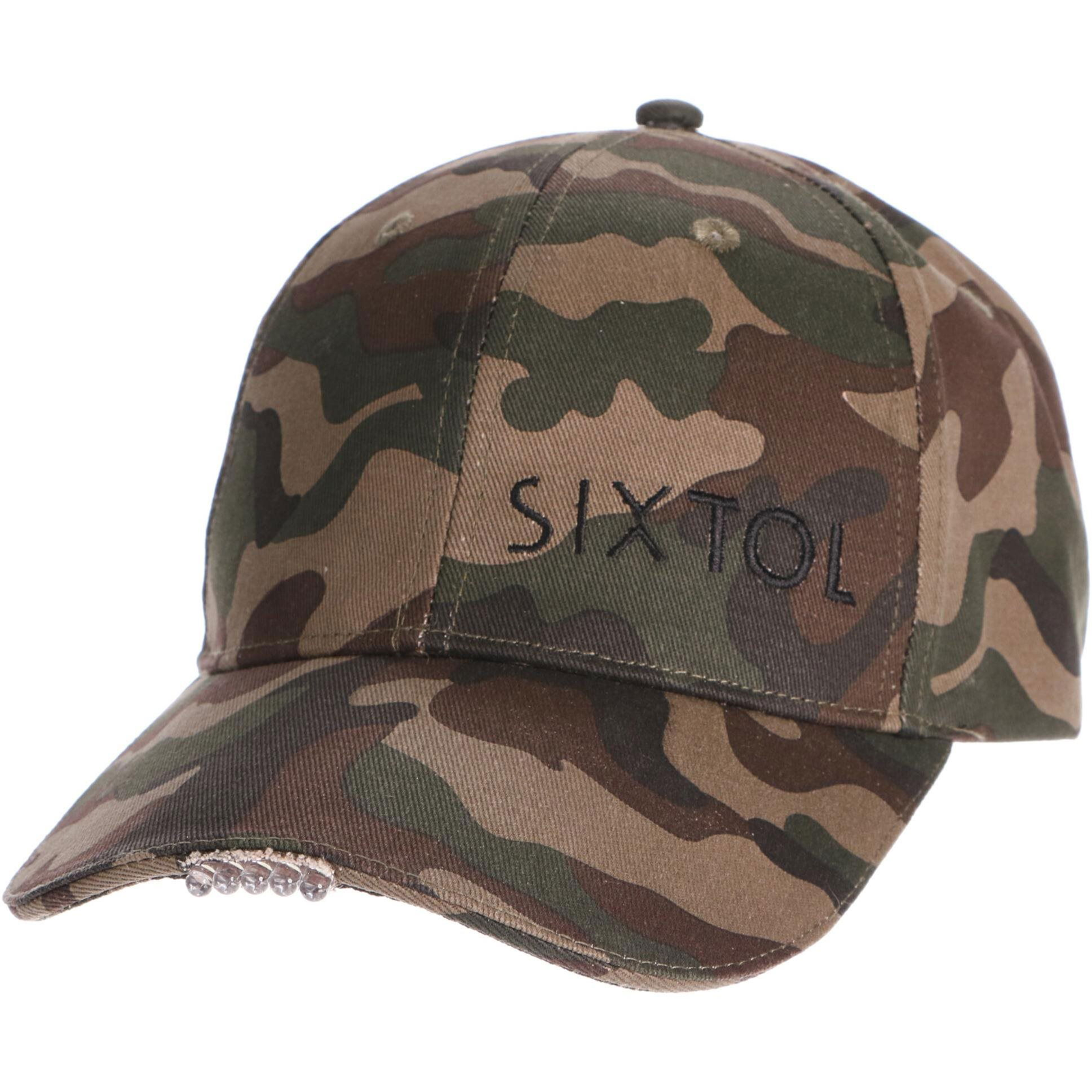 SIXTOL B-CAP Baseballsapka LED világítással, 25 lm, tölthető, USB, univerzális méret, terepszín (SX5038)