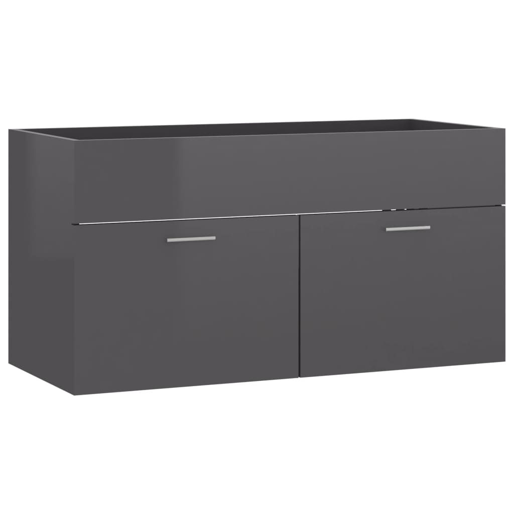 magasfényű szürke forgácslap mosdószekrény 90 x 38,5 x 46 cm (804673)