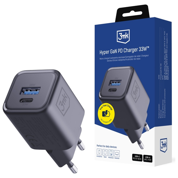 Černá Nabíječka 3mk Hyper Charger PD 33W GaN QC4+ PPS AFC FCP SCP USB-A/C