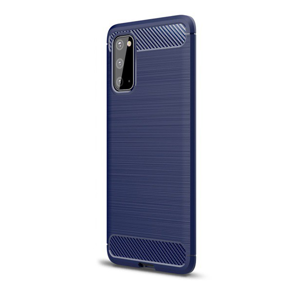 Szilikon telefonvédő (közepesen ütésálló, légpárnás sarok, szálcsiszolt, karbon minta) SÖTÉTKÉK [Samsung Galaxy S20 5G (SM-G981U)] (5996457931187)