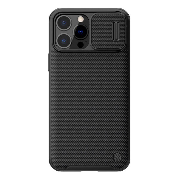 Apple iPhone 13 Pro Пластмасов протектор за телефон Nillkin Textured Pro (средна удароустойчивост, силиконова рамка, 3D шаблон, защита на камерата) черен