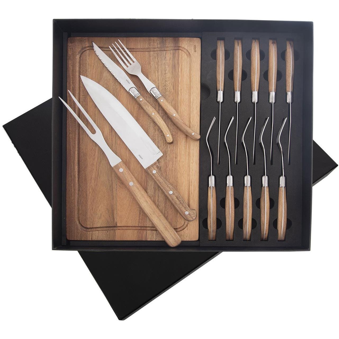 Orion Steak szett kés + villa + villa, rozsdamentes acél/fa (154206)