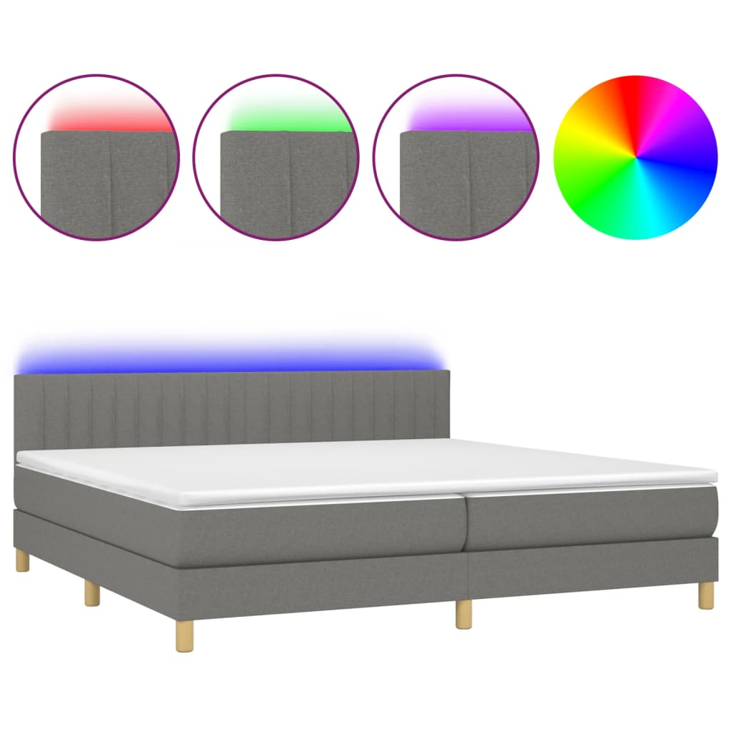 sötétszürke szövet rugós és LED-es ágy matraccal 200x200 cm (3133902)
