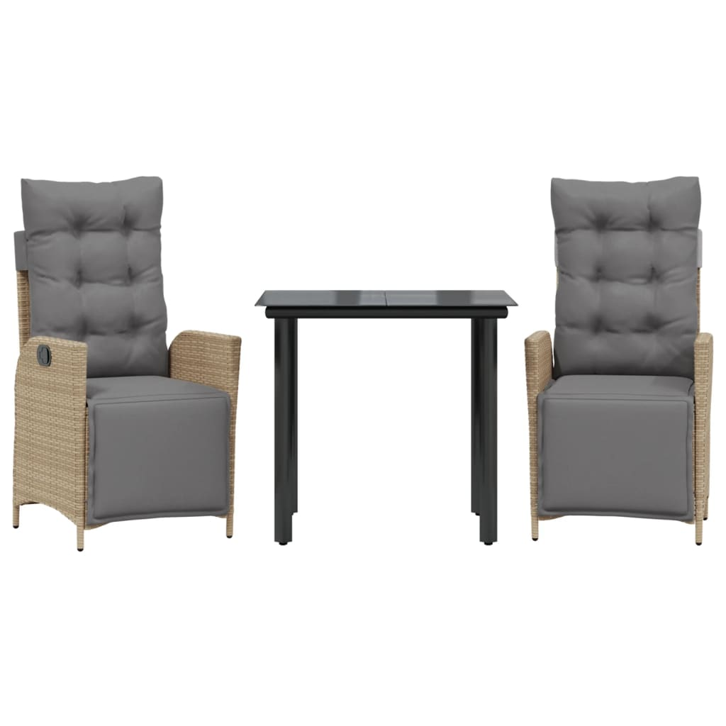 3 részes vegyes bézs polyrattan kerti étkezőgarnitúra párnákkal (3213455)