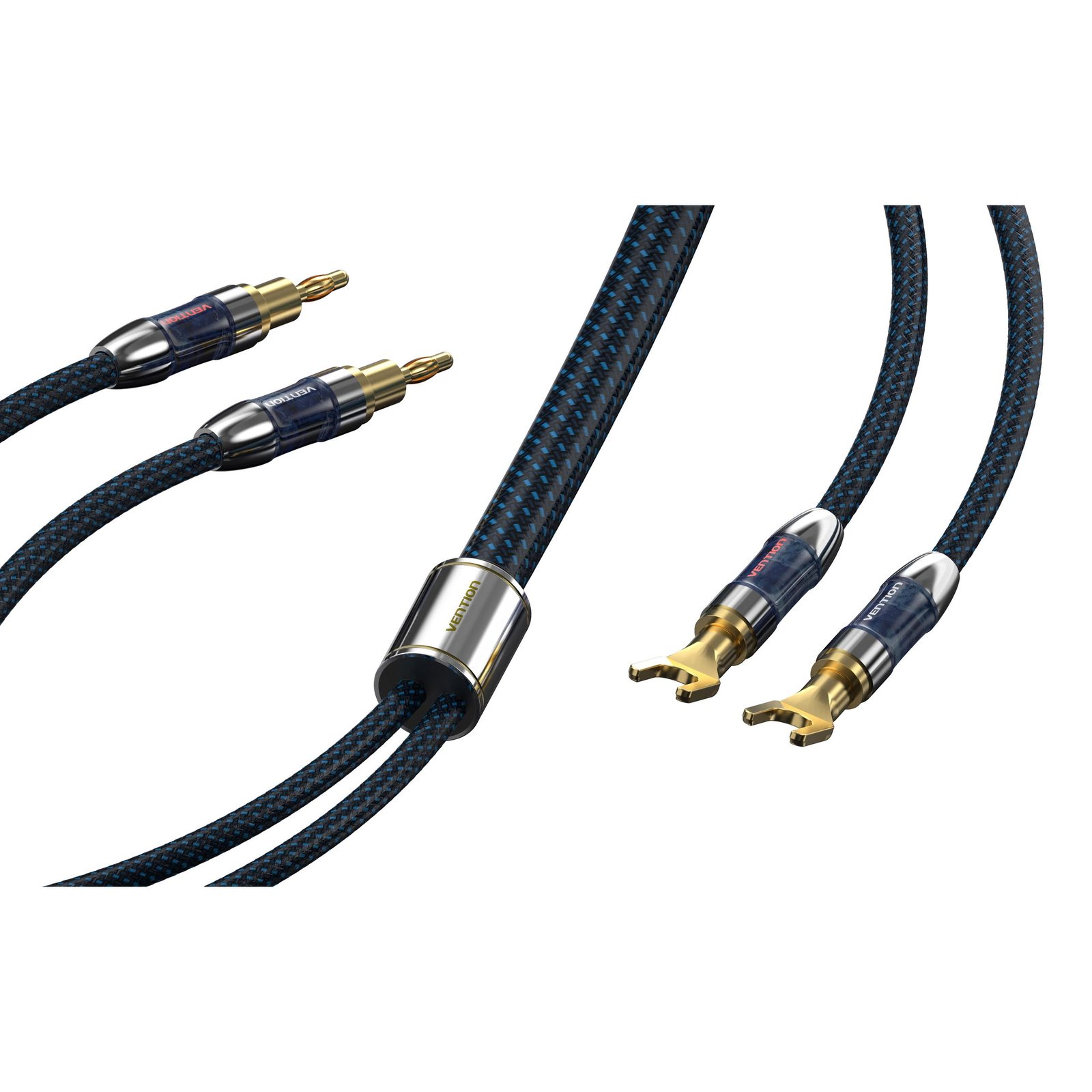 Vention Dual Banana Plugs to Dual Spade Plugs Speaker Wire (Hi-Fi) 10M Blue (BLCLL)