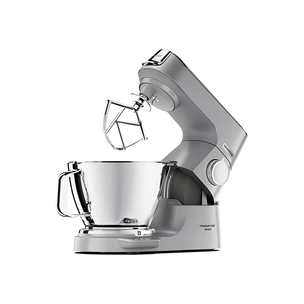 Robot de bucatarie KENWOOD Titanium Chef Baker KVC85.594SI, 1200 W, 2 vase 5l/3.5 l, 10 trepte viteza, cantar integrat, ecran LCD, blender, masina tocat, procesor alimente, 4 accesorii patiserie, argintiu