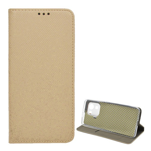 Калъф Xiaomi Mi 11 Pro Стоящ, кожен ефект (обръщане, отваряне настрани, функция за настолен държач, шарка на ромб) злато