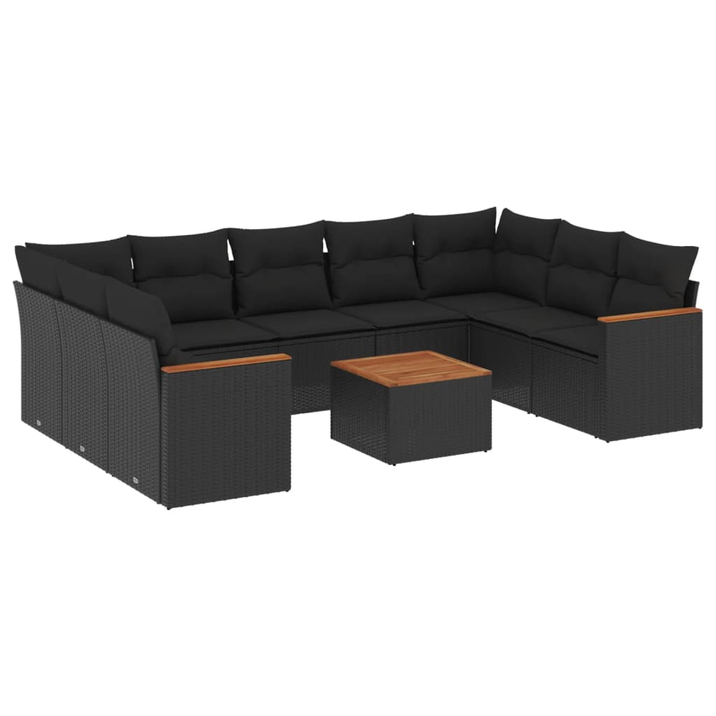 10 részes fekete polyrattan kerti ülőgarnitúra párnákkal (3226279)