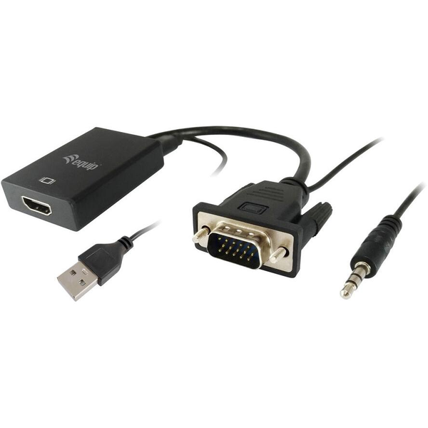 Equip 119038 adaptér na video kábel 0,2 m VGA (D-Sub) + 3.5mm DVI-D + USB Čierna