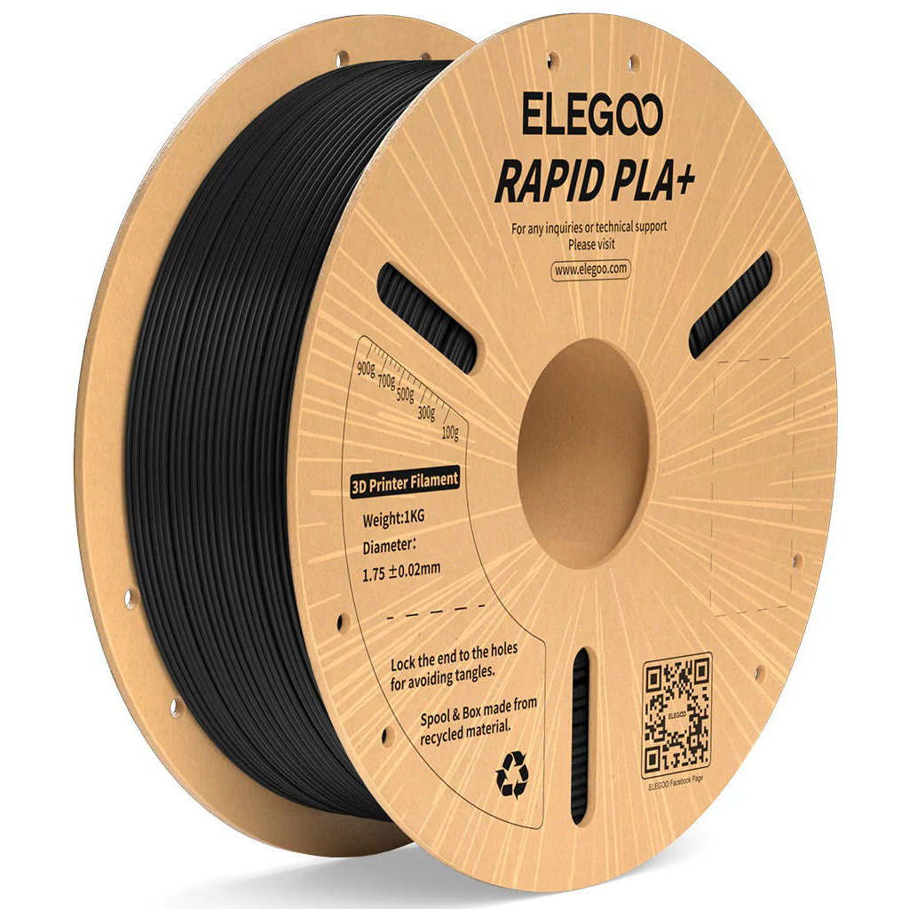 Elegoo RAPID PLA+ - 1,75mm, 1kg, Cardboard Spool, Black (ELEEG240426)