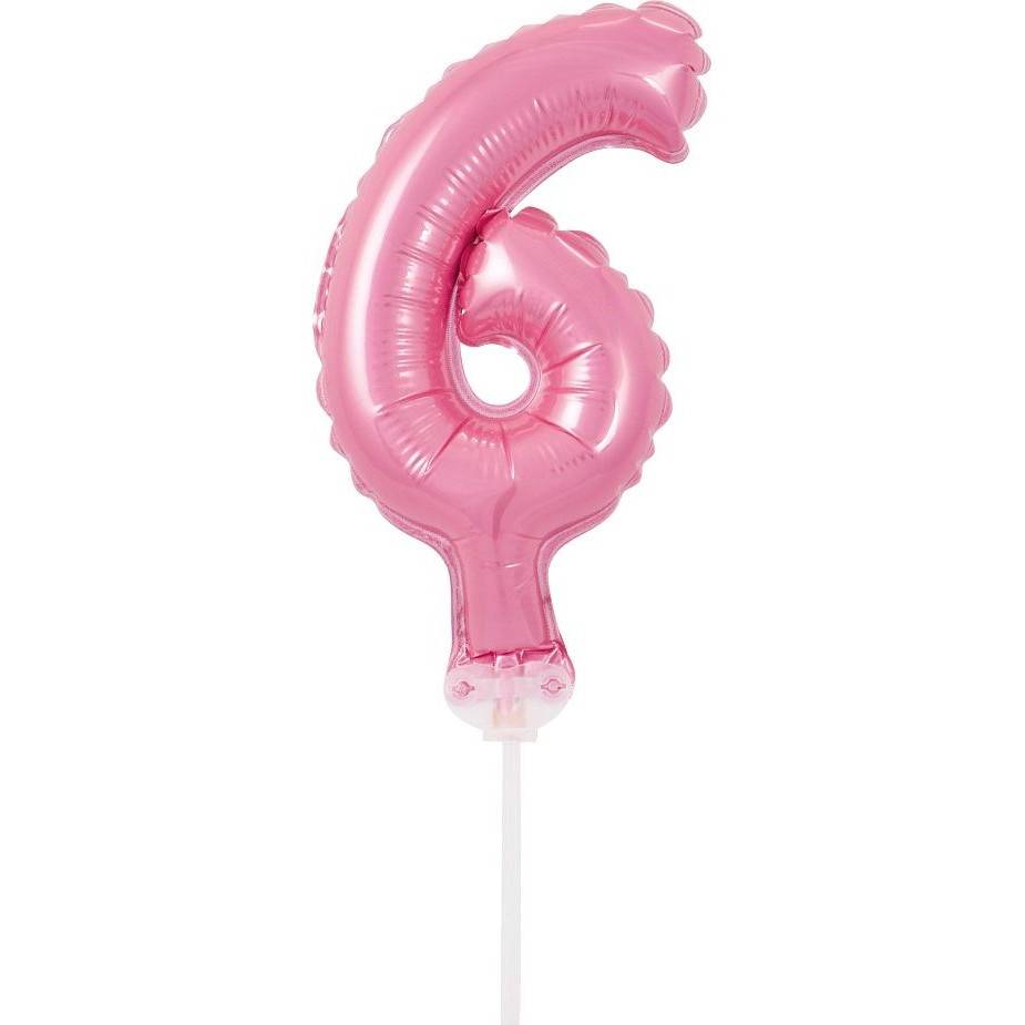 Szám Fólia Lufi Tortára - 13 cm, 6-os, Rózsaszín (GODA1971)