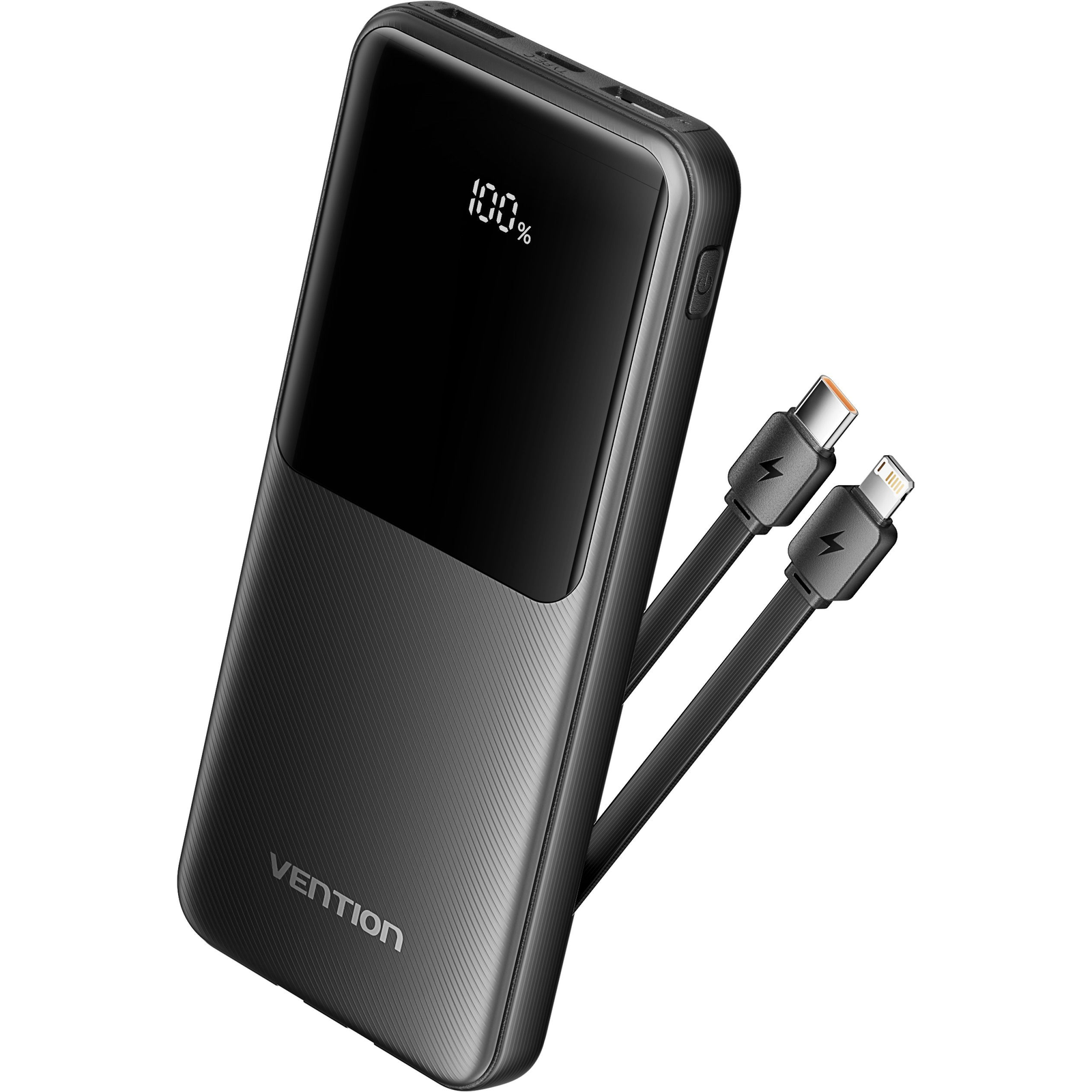 Vention 10000 mAh, Integrated USB-C, Lightning Cables, 22.5W, LED Display Type, fekete (FHOB0)