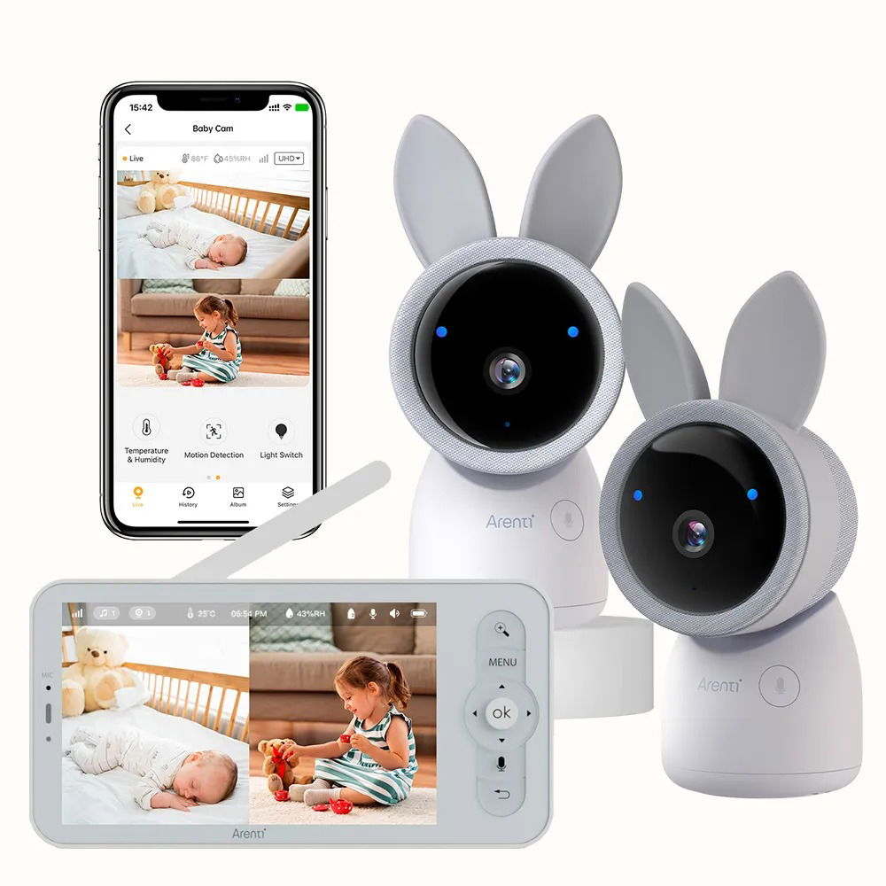 ARENTI 3MP/2K Wi-Fi Video Baby Monitor Kit with dual cameras and LCD Screen (AInanny-2cam-Kit)