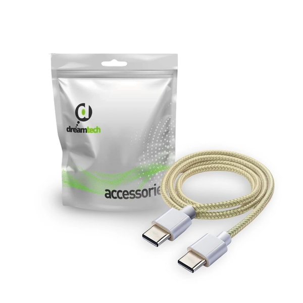 Dreamtech PD fonott kábel sárga USB-C / USB-C 3A 60W