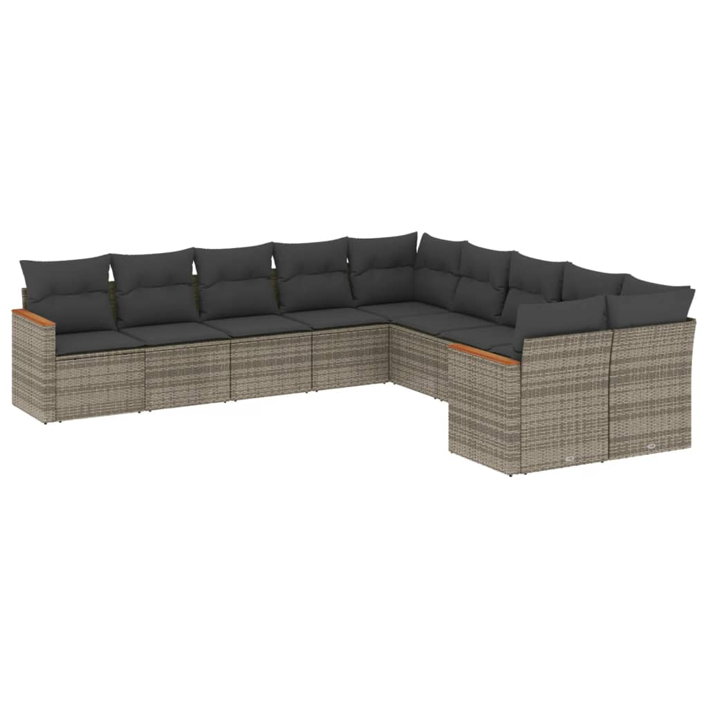 10 részes szürke polyrattan kerti ülőgarnitúra párnákkal (3226354)
