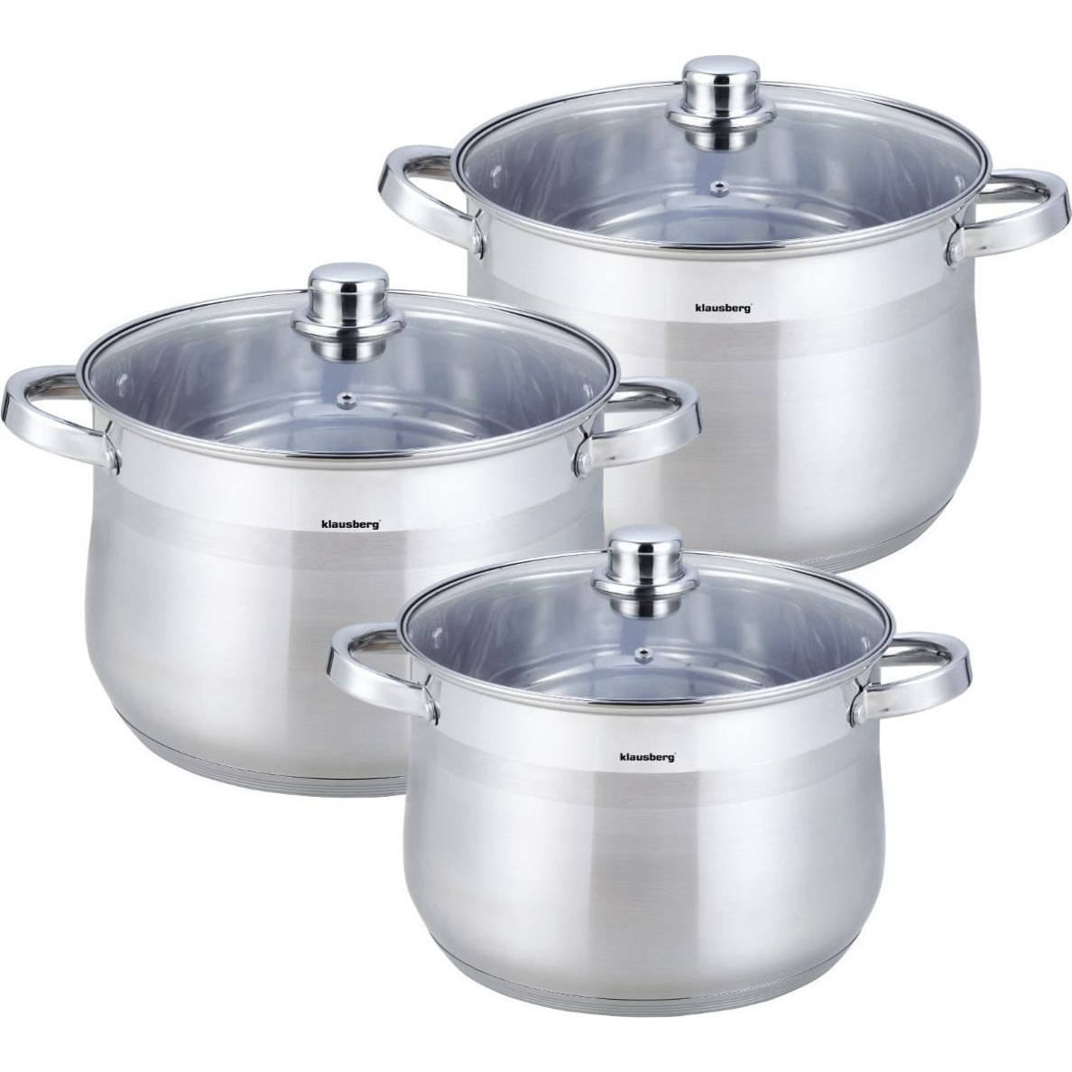 Klausberg 6 Darabos Fazék Készlet - Rozsdamentes Acél, Edzett Üveg Fedő KB-7177 (KB-7177)