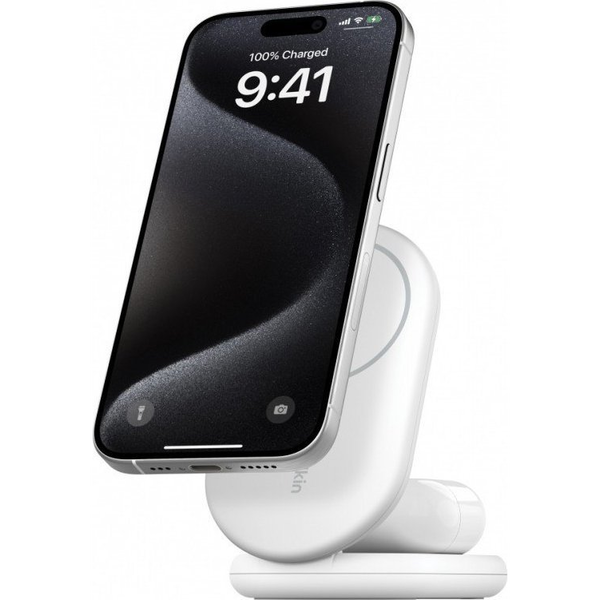 Belkin Boost 2in1 Foldable WIZ028 Magnetic/Qi/Qi2 Inductive Charger 15W + PSU, Бял