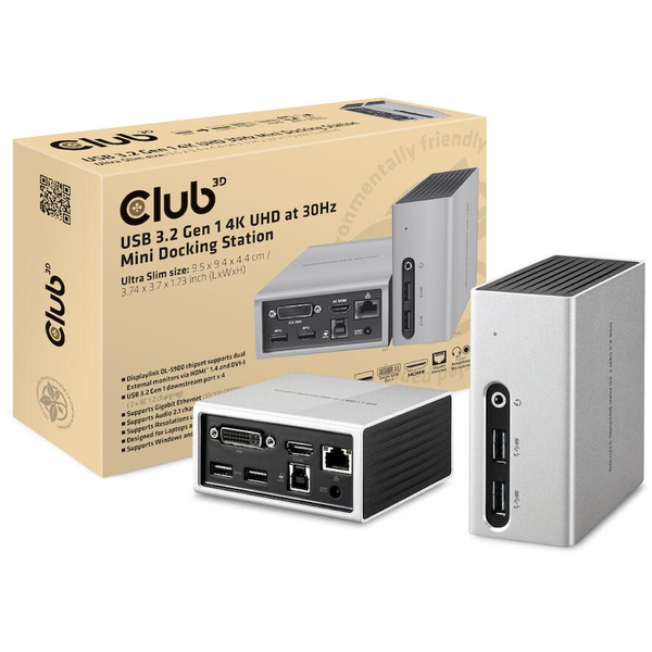 CLUB3D CSV-3104D dockingstation Ledningsført USB 3.2 Gen 1 (3.1 Gen 1) Type-A Sort, Sølv