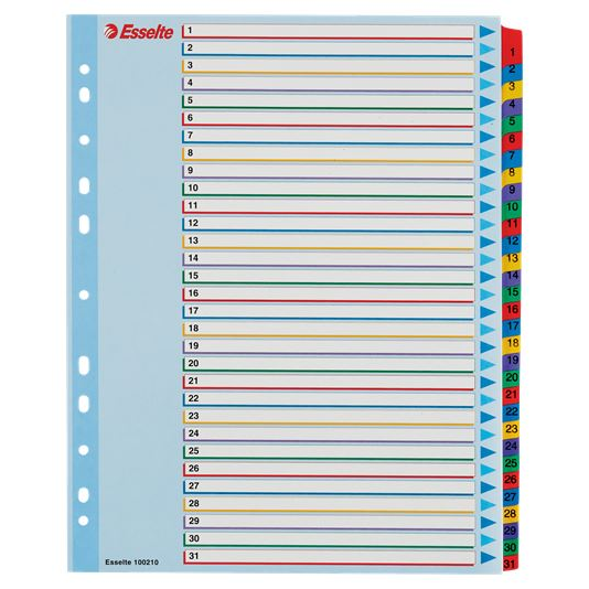 Esselte újraírható 1-31 felirattal rendelkező karton regiszter, A4, extra széles (100210) (esselte100210)